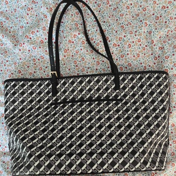 TORY BURCH BLACK GEO LOGO Top Zip Tote Shoulder Bag Style #143364 - Picture 2 of 7